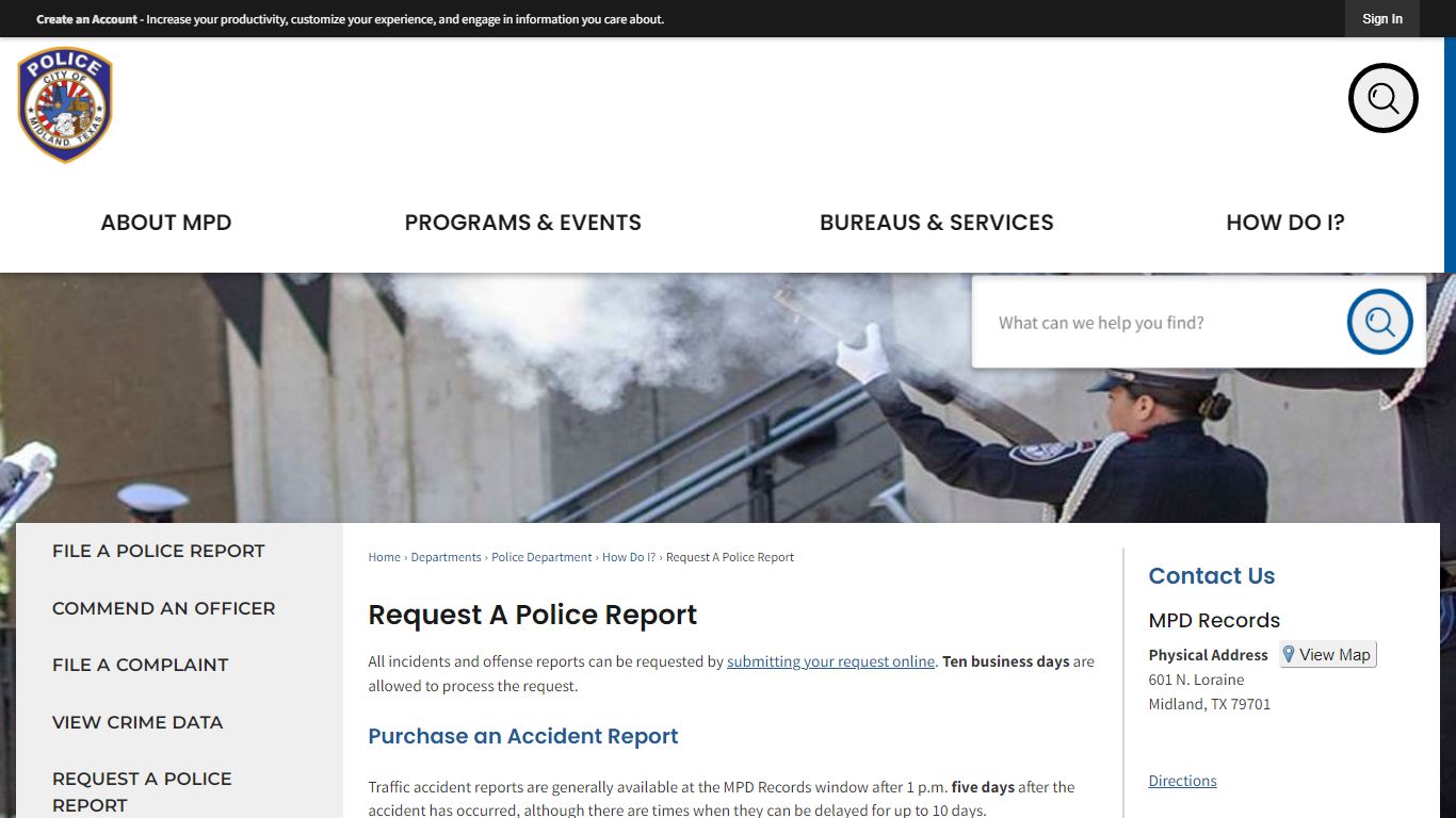 Request A Police Report | Midland, TX - Official Website